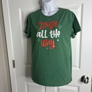Holiday Time Women’s Large Green Jingle All The Way Christmas T Shirt